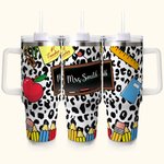 Personlig undervisningsverktyg mönster leopardtryck 40oz tumbler med sugrör och namnuppskattning Lärardagspresent för lärare