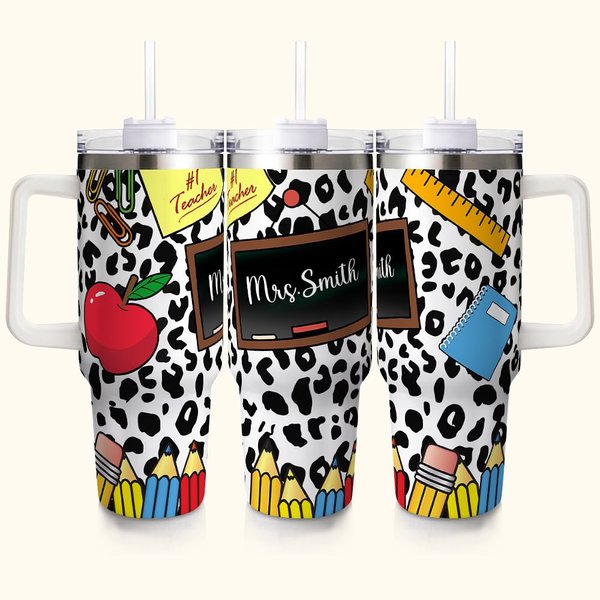Personalisierte Lehrmittel Muster Leopard Print 40oz Becher mit Strohhalm und Name Wertschätzung Teacher's Day Geschenk für Lehrer