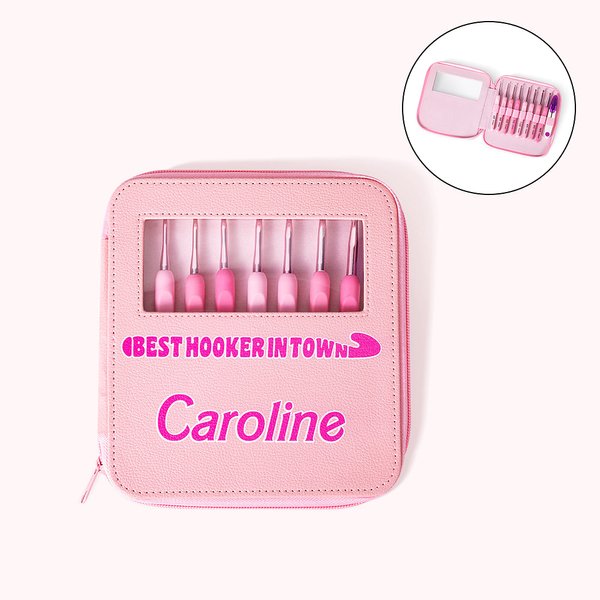Personalised Pink Ergonomic Name Crochet Hooks 8 Pcs Set with Storage Case for Arthritic Hands Birthday Gift for Crochet Lovers