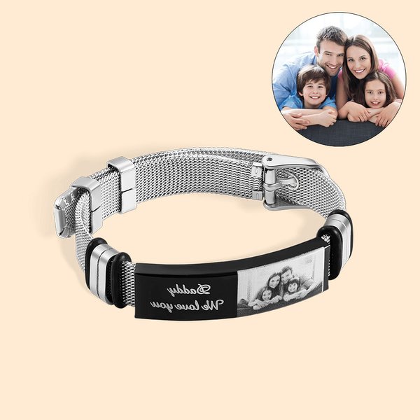 Pulsera ajustable personalizada para hombre con foto y texto grabado Regalo del Día del Padre para el padre Abuelo Esposo