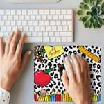 Personlig Leopard Penna Apple Lärarinspiration Halkfri musmatta med namn Uppskattning Tillbaka till skolan Present till lärare