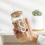 Personalisierte niedliche Graffiti Brief 20oz Glas Becher mit Namen Deckel und Stroh Teacher's Day Anerkennung Geschenk für Lehrer