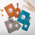 Gepersonaliseerd golfthema aquarel geboortebloem lederen paspoorthouder bagagelabelset met naam reisaccessoires verjaardagscadeau voor golfliefhebbers