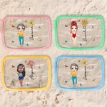 Personalized Cartoon Girl Birth Flower Clear Waterproof Makeup Bag with Name Travel Essentials Wedding Party Birthday Gift for Her
