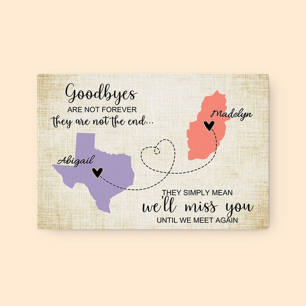 Personalisierte Long Distance Staat zu Staat Karte Leinwand Wandmalerei mit Namen Graduierung Freundschaft Abschiedsgeschenk für Familie Freund