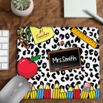 Personlig Leopard Penna Apple Lärarinspiration Halkfri musmatta med namn Uppskattning Tillbaka till skolan Present till lärare