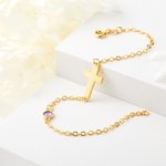 Personalizada delicada pulsera de la Cruz con piedra de cumpleaños Aniversario de regalo para las mujeres cristianas