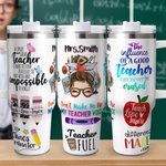 Personalised Teach Love Inspire Pen Apple Ruler Featured Text 40oz Tumbler with Lid And Straw Appreciation Teacher's Day Gift for Teacher
