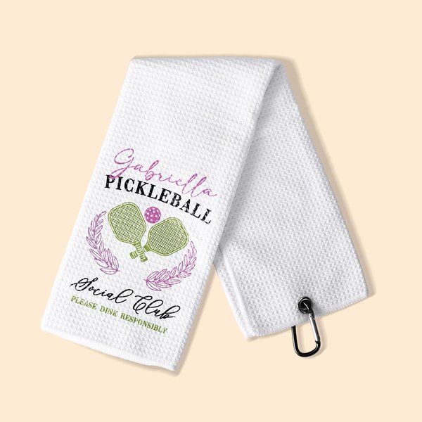 Personalizada Super Absorbente Pickleball Theme Name Waffle Sport Towel Toalla de Té con Clip Regalo de Cumpleaños para los amantes del Pickleball