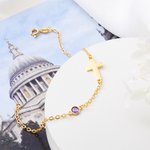 Personalizada delicada pulsera de la Cruz con piedra de cumpleaños Aniversario de regalo para las mujeres cristianas