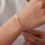 Personalizada delicada pulsera de la Cruz con piedra de cumpleaños Aniversario de regalo para las mujeres cristianas