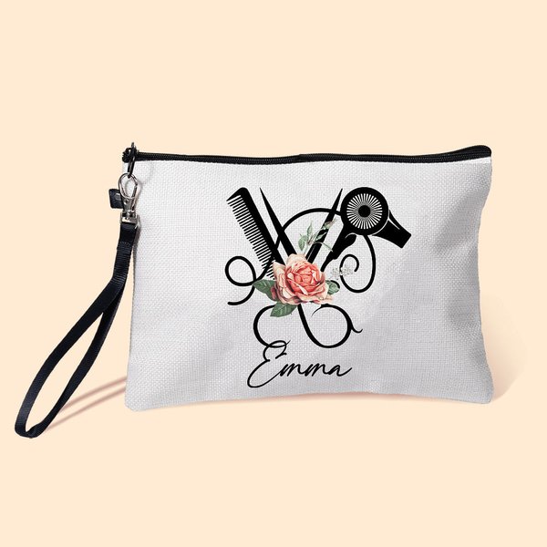 Personalized Floral Hairstylist Makeup Bag with Name Birthday Gift for Hairdresser Barber