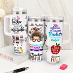Personalised Teach Love Inspire Pen Apple Ruler Featured Text 40oz Tumbler with Lid And Straw Appreciation Teacher's Day Gift for Teacher