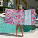 Personalisiertes Aquarell-Blumen Strandtuch mit Namen schnelltrockendes Badetuch für Urlaub Strand Garten Geburtstag Geschenk für Damen