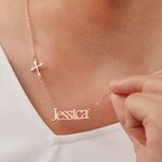 Personalized Minimalist Sideway Cross Necklace with Name Religious Jewellery Christening Baptism Birthday Gift for Her