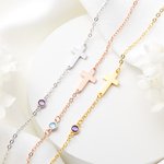 Personalizada delicada pulsera de la Cruz con piedra de cumpleaños Aniversario de regalo para las mujeres cristianas