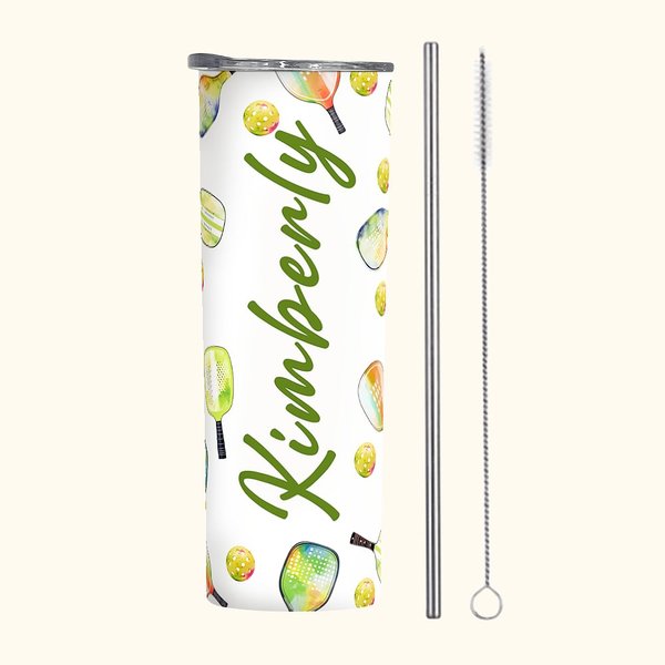 Personalized Colourful Pickleball 20oz Skinny Tumbler with Name and Straw Graduation Birthday Gift for Sports Lover