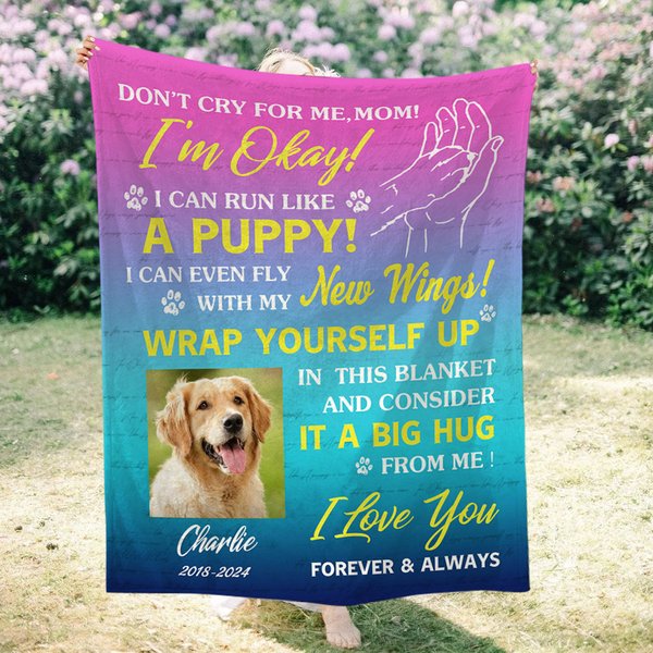 Personalised Multicolour Dog Cat Photo Soft Blanket with Name Date Memorial Sympathy Gift for Pet Lovers