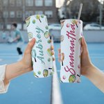 Pickleball coloré personnalisé 20oz Skinny Tumbler avec nom et paille Graduation Birthday Gift for Sports Lover (Cadeau d'anniversaire pour les amoure