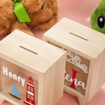 Personalisierte niedlichen Cartoon hölzernen Spardosen mit Namen Geburtstag Geschenk für Kinder