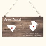 Personalised State to State Map Wooden Wall Decor with Names Graduation Friendship Long Distance Gift for Family Friend