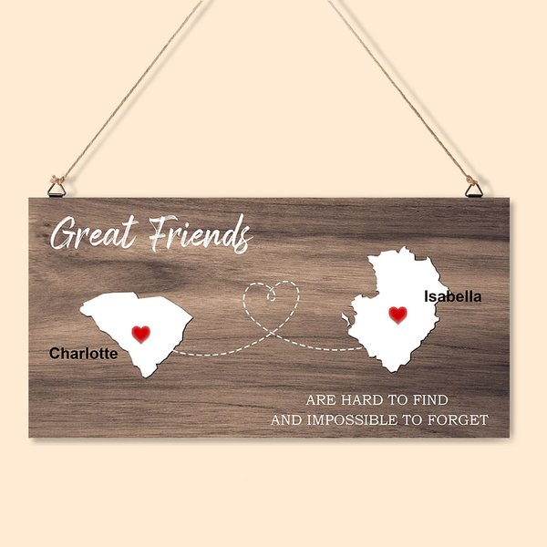 Personalized State to State Map Wooden Wall Decor with Names Graduation Friendship Long Distance Gift for Family Friend