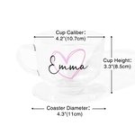Personalised Love 16oz Glass Coffee Cup Set with Coaster and Name Birthday Housewarming Gift for Women