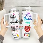 Personalised Teach Love Inspire Pen Apple Ruler Featured Text 40oz Tumbler with Lid And Straw Appreciation Teacher's Day Gift for Teacher