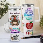 Personalised Teach Love Inspire Pen Apple Ruler Featured Text 40oz Tumbler with Lid And Straw Appreciation Teacher's Day Gift for Teacher