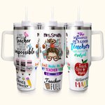 Personalised Teach Love Inspire Pen Apple Ruler Featured Text 40oz Tumbler with Lid And Straw Appreciation Teacher's Day Gift for Teacher