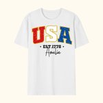 Personalized USA 4th of July 100% Cotton Adult Kid T-shirt Baby Onesie Matching Outfit with Name Independence Day Gift for Family
