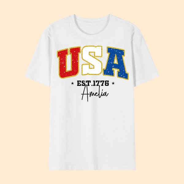 Personlig USA 4 juli 100% bomull vuxen barn T-shirt Baby Onesie Matchande Outfit med namn Independence Day Present till familjen