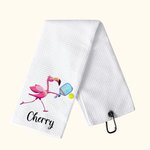 Personalised Cotton Super Absorbent Flamingo Pickleball Waffle Towel with Name Birthday Gift for Sport Lover