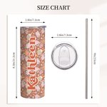 Vaso Personalizado Floral Retro Pickleball Peak Racket 20oz Name Skinny Tumbler con Tapa Pajita y Cepillo Limpiador Regalo de Cumpleaños para Amante del Pickleball