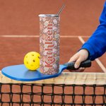 Vaso Personalizado Floral Retro Pickleball Peak Racket 20oz Name Skinny Tumbler con Tapa Pajita y Cepillo Limpiador Regalo de Cumpleaños para Amante del Pickleball