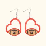 Pendientes personalizados de madera hueca en forma de corazón de fútbol con texto Game Day Team Gift for Women Girls Football Fans