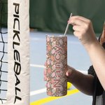Vaso Personalizado Floral Retro Pickleball Peak Racket 20oz Name Skinny Tumbler con Tapa Pajita y Cepillo Limpiador Regalo de Cumpleaños para Amante del Pickleball