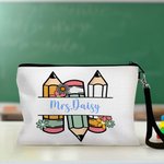 Personalisierte Retro Floral Bleistifte Portable Zipper Storage Bag mit Namen und Armband zurück zu Schule Anerkennung Geburtstagsgeschenk für Lehrer 