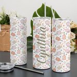 Vaso Personalizado Floral Retro Pickleball Peak Racket 20oz Name Skinny Tumbler con Tapa Pajita y Cepillo Limpiador Regalo de Cumpleaños para Amante del Pickleball