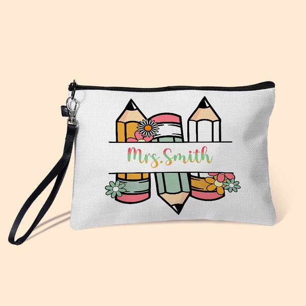 Sac de Rangement Portable Personnalisé avec Nom Trousse à Fermeture Éclair Cadeau Anniversaire Rentrée Scolaire pour Enseignant Étudiant