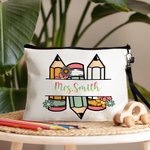 Personalisierte Retro Floral Bleistifte Portable Zipper Storage Bag mit Namen und Armband zurück zu Schule Anerkennung Geburtstagsgeschenk für Lehrer 