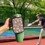 Gepersonaliseerde Retro Flower Pickleball Paddles Water Cup Pouch met verstelbare gesp Verjaardagscadeau voor sportliefhebber