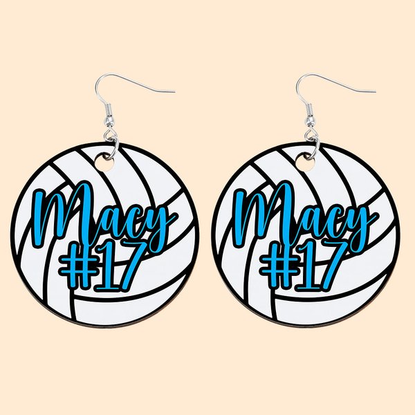 Personalised Wood Volleyball Earrings with Name and Number Birthday Gift for Volleyball Lover