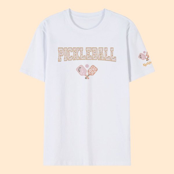 T-Shirt Sweatshirt Retro Personnalisé avec Nom et Pagaie de Pickleball Fleurie Design Ras du Col Cadeau d'Anniversaire pour Amateur de Pickleball