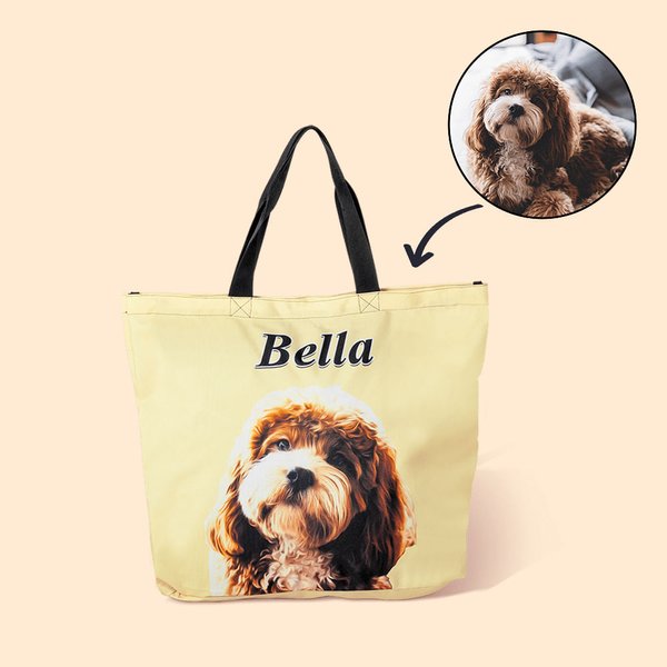 Personalizada Pintura al Óleo Estilo Retrato de Mascota Foto Gran Capacidad Multicolor Bolsa de Lona con Cremallera Cumpleaños Aniversario Regalo para