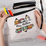Personalisierte Retro Floral Bleistifte Portable Zipper Storage Bag mit Namen und Armband zurück zu Schule Anerkennung Geburtstagsgeschenk für Lehrer 
