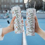 Vaso Personalizado Floral Retro Pickleball Peak Racket 20oz Name Skinny Tumbler con Tapa Pajita y Cepillo Limpiador Regalo de Cumpleaños para Amante del Pickleball