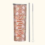 Vaso Personalizado Floral Retro Pickleball Peak Racket 20oz Name Skinny Tumbler con Tapa Pajita y Cepillo Limpiador Regalo de Cumpleaños para Amante del Pickleball