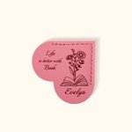 Personalised Heart-Shaped Birth Flower Book Leather Bookmark with Name and Text Birthday Graduation Gift for Book Lover