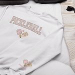 Personalized Retro Flower Pickleball Paddles Design Crewneck T-Shirt Sweatshirt with Name Ball Game Birthday Gift for Pickleball Lover